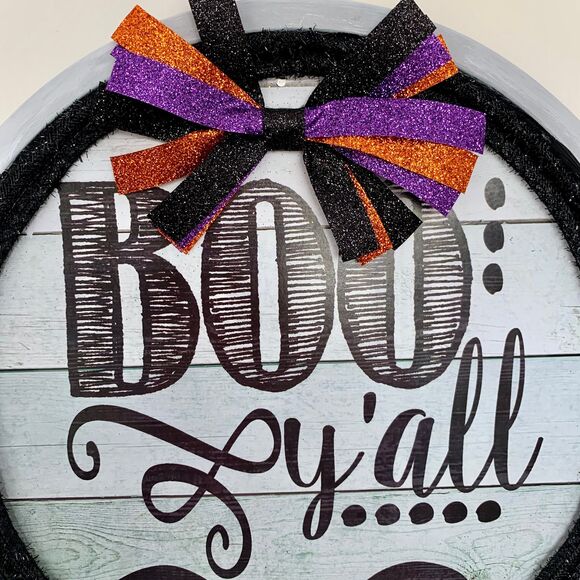 Halloween Boo Yall Door Hanger: Bat & Glitter Ribbon Decor - Picture 4 of 7
